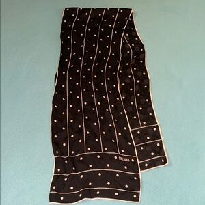 BILL BLASS vintage silk polka dot scarf black white 10” X 56” size OSFA